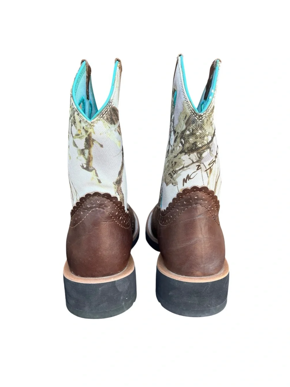 Ariat Fatbaby Realtree Camo Brown Teal Leather Western Cowboy Boots Womens 7.5 - Picture 4 of 13